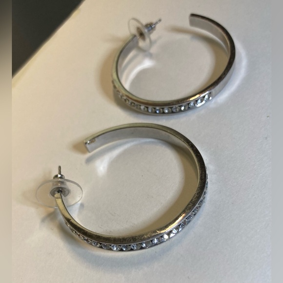 Silver Hoop w Rhinestone Earrings - Picture 6 of 8
